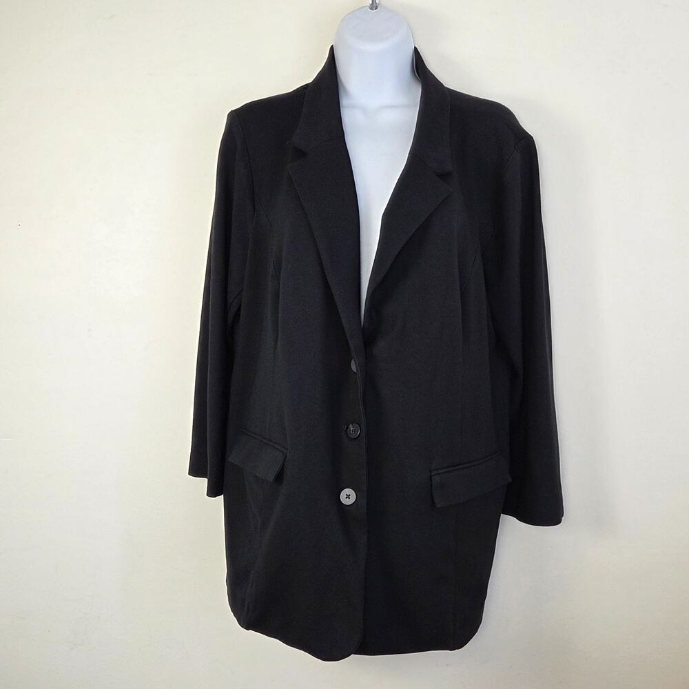 J.Jill Ponte Blazer Women’s L Black Stretch Knit 3 Button Longline Career Jacket